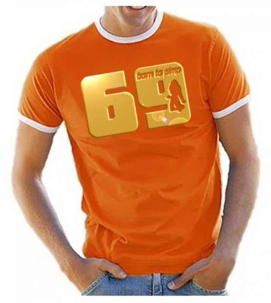 69 born to pimp - T-SHIRT - Druck in Gold - RINGER