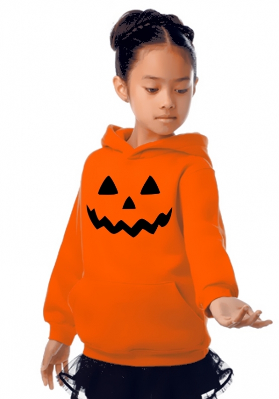 Halloween Sweatshirt Kinder + Erwachsene HOODIE Kürbis Orange-schwarz