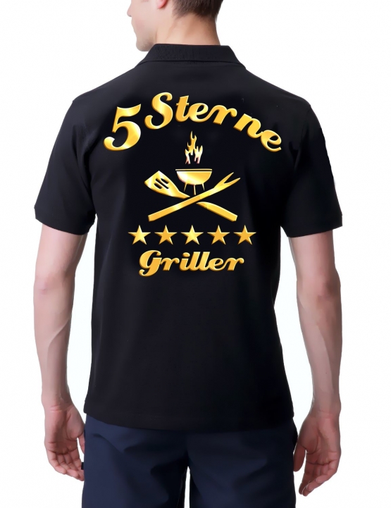 5 Sterne Griller - POLOSHIRT Druck vorne + hinten !