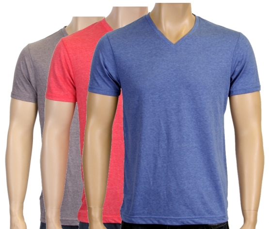 V-NECK Shirt melliert Blau Rot oder Grau S M L XL XXL