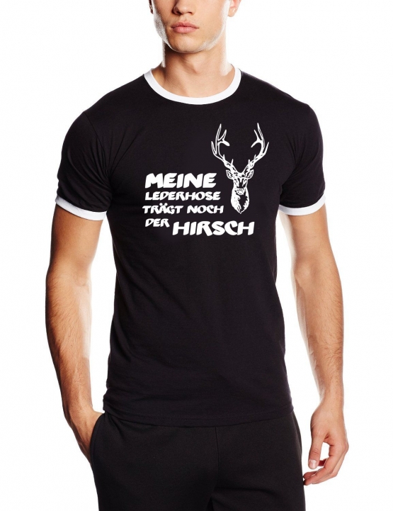 Meine Lederhose trägt noch der Hirsch ! Ringer T-Shirt S - XXL v