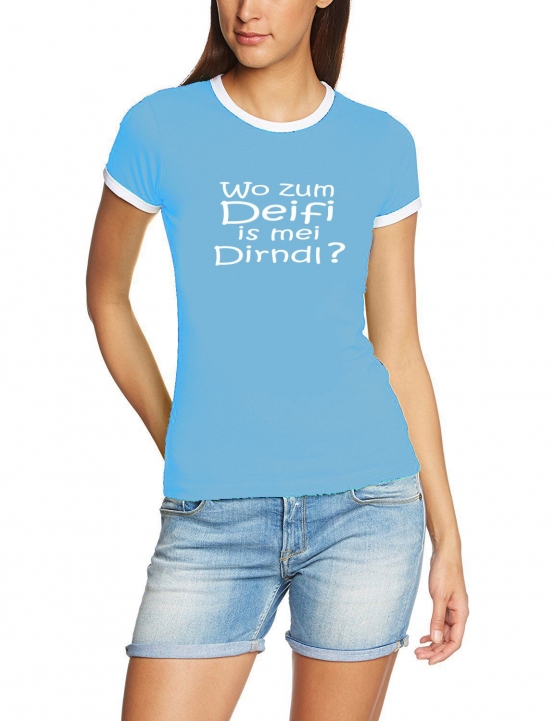 Wo zum Deifi is mei Dirndl ? Damen Ringer T-Shirt S - XL verschi