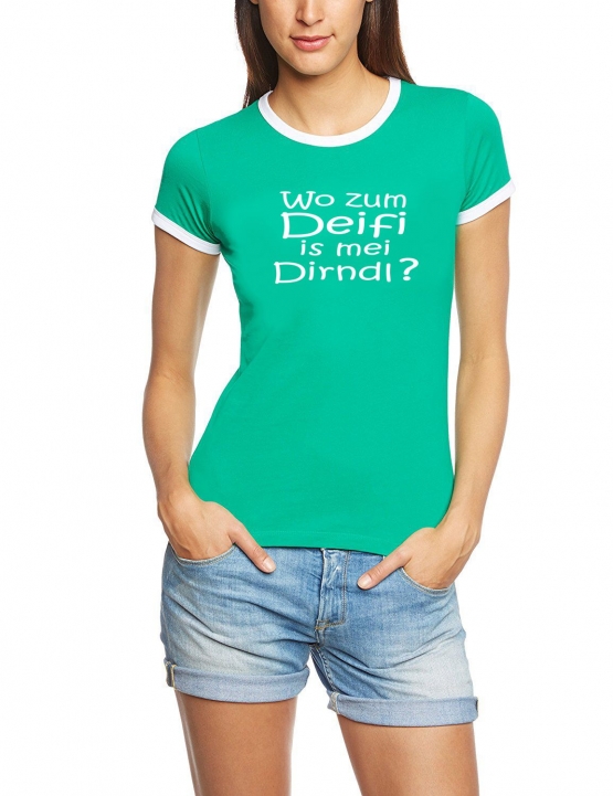 Wo zum Deifi is mei Dirndl ? Damen Ringer T-Shirt S - XL verschi