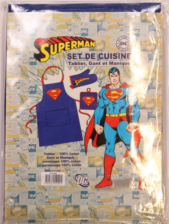 Grillschürze SUPERMAN 3 Teile Set mit Grillhandschuh und Topflap