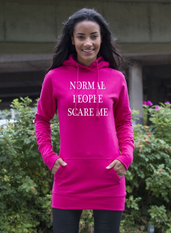 NORMAL PEOPLE SCARE ME ! Long Hoodie diverse Farben Gr.XS S M L