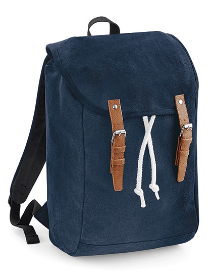 Vintage Laptop & Tablett Backpack Rucksack Baumwoll-Canvas Navy,