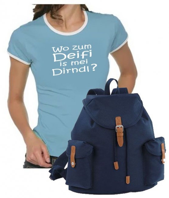 Oktoberfest T-Shirt + Vintage Rucksack ! Wo zum Deifi is mei Dir