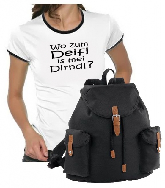 Oktoberfest T-Shirt + Vintage Rucksack ! Wo zum Deifi is mei Dir