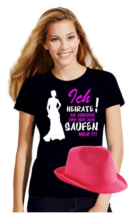 JUNGGESELLINNENABSCHIEDS KOMBI: T-SHIRT + HUT | BRAUT UND FREUND