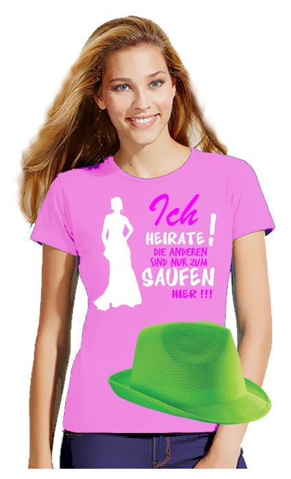 JUNGGESELLINNENABSCHIEDS KOMBI: T-SHIRT + HUT | BRAUT UND FREUND