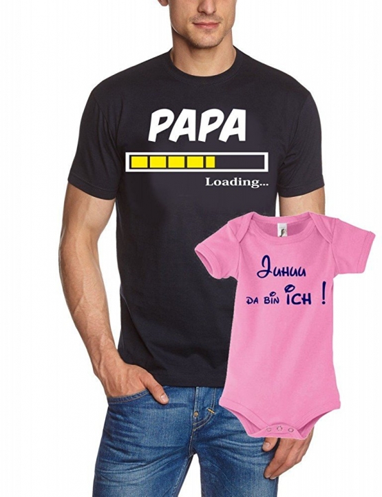 PAPA T-SHIRT + STRAMPLER - Set zur Geburt Vater und Baby - Papa