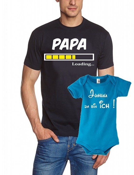 PAPA T-SHIRT + STRAMPLER - Set zur Geburt Vater und Baby - Papa