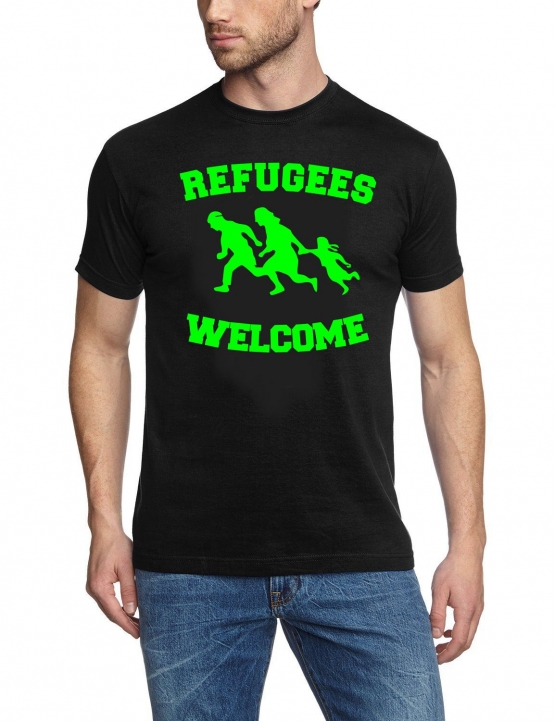 REFUGEES WELCOME ! T-Shirt Flüchtlinge, Asyl schwarz, dunkelblau