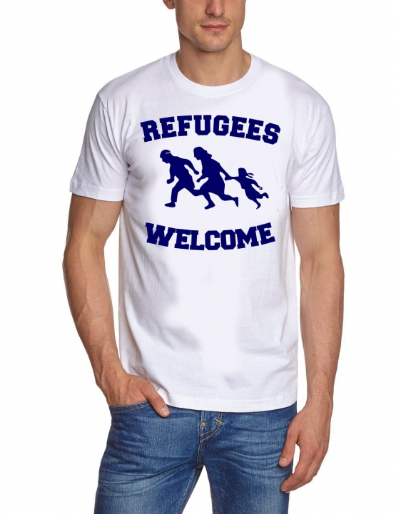 REFUGEES WELCOME ! T-Shirt Flüchtlinge, Asyl schwarz, dunkelblau