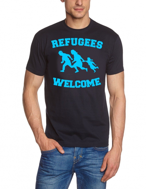 REFUGEES WELCOME ! T-Shirt Flüchtlinge, Asyl schwarz, dunkelblau