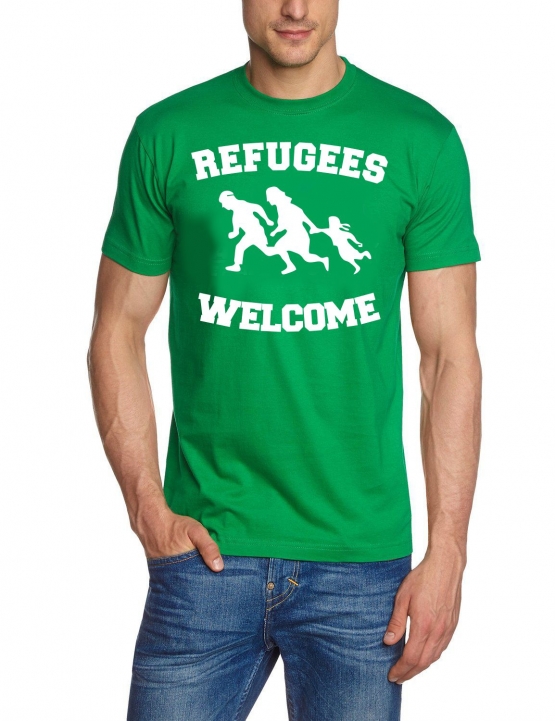 REFUGEES WELCOME ! T-Shirt Flüchtlinge, Asyl schwarz, dunkelblau