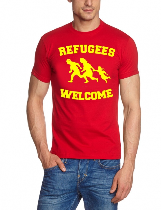 REFUGEES WELCOME ! T-Shirt Flüchtlinge, Asyl schwarz, dunkelblau