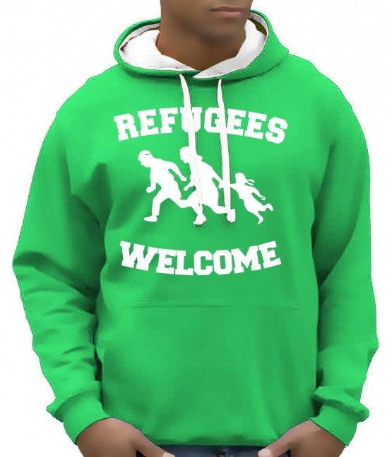 REFUGEES WELCOME ! Sweatshirt mit Kapuze HOODIE Flüchtlinge, sch