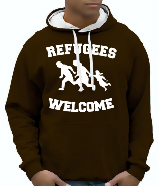 REFUGEES WELCOME ! Sweatshirt mit Kapuze HOODIE Flüchtlinge, sch