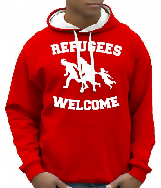 REFUGEES WELCOME ! Sweatshirt mit Kapuze HOODIE Flüchtlinge, sch