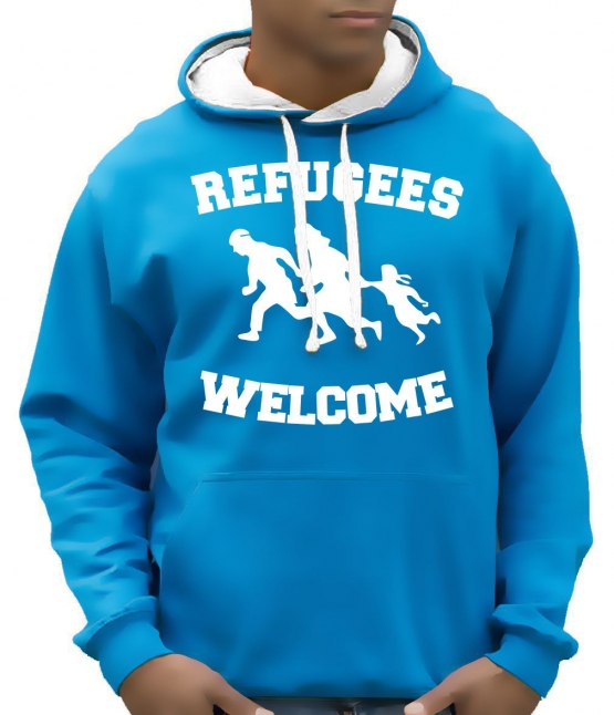 REFUGEES WELCOME ! Sweatshirt mit Kapuze HOODIE Flüchtlinge, sch