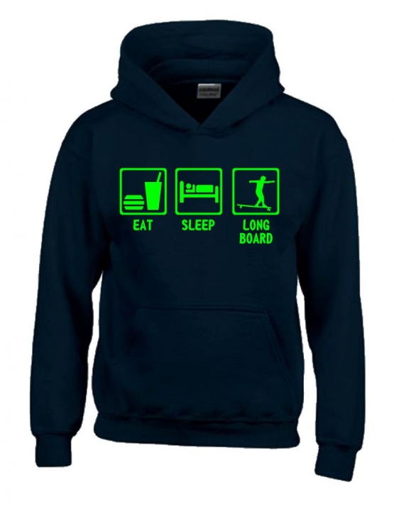 EAT SLEEP LONGBOARD Kinder Sweatshirt mit Kapuze HOODIE Kids Gr.