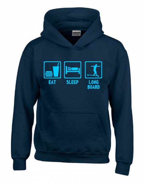 EAT SLEEP LONGBOARD Kinder Sweatshirt mit Kapuze HOODIE Kids Gr.