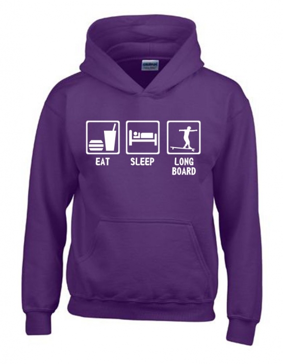 EAT SLEEP LONGBOARD Kinder Sweatshirt mit Kapuze HOODIE Kids Gr.