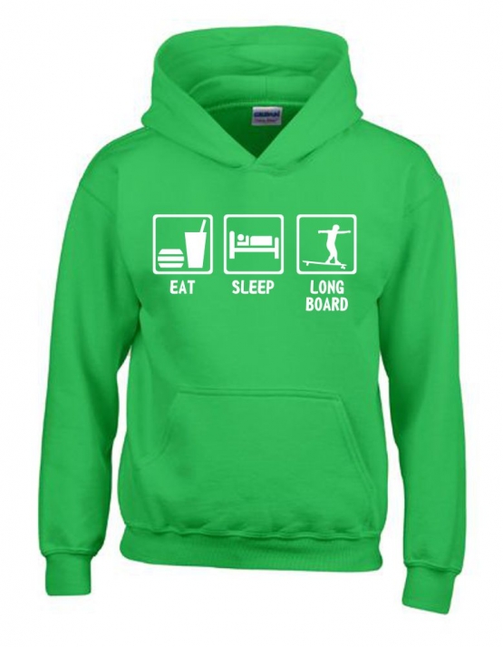 EAT SLEEP LONGBOARD Kinder Sweatshirt mit Kapuze HOODIE Kids Gr.