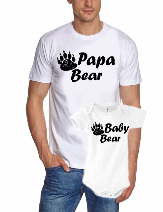 Papa Bear + Baby Bear T-Shirt + STRAMPLER - Set zur Geburt Vater