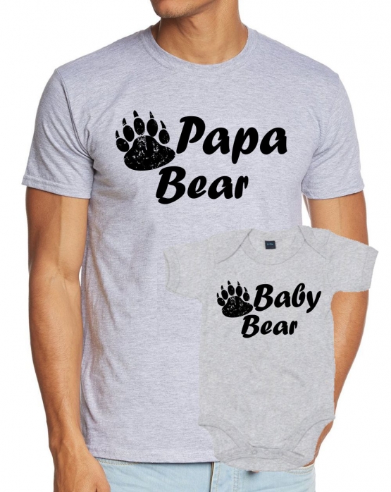 Papa Bear + Baby Bear T-Shirt + STRAMPLER - Set zur Geburt Vater