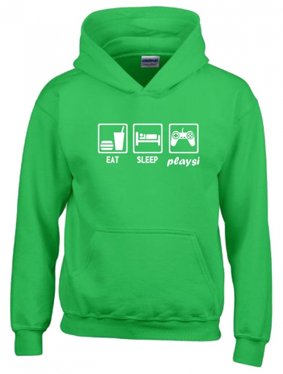 EAT SLEEP PLAYSI Kinder Sweatshirt mit Kapuze HOODIE Kids Gr.128