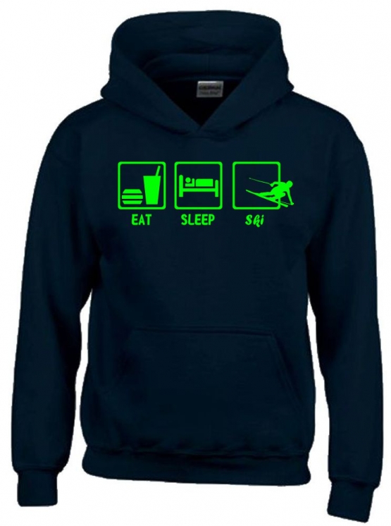 EAT SLEEP SKI Kinder Sweatshirt mit Kapuze HOODIE Kids Gr.128 -