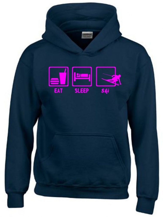 EAT SLEEP SKI Kinder Sweatshirt mit Kapuze HOODIE Kids Gr.128 -