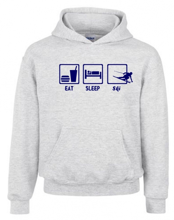 EAT SLEEP SKI Kinder Sweatshirt mit Kapuze HOODIE Kids Gr.128 -