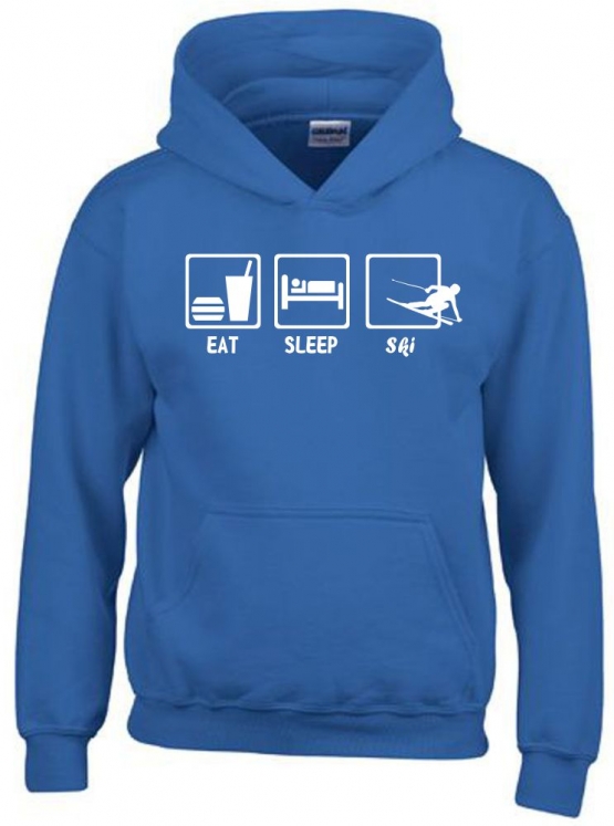 EAT SLEEP SKI Kinder Sweatshirt mit Kapuze HOODIE Kids Gr.128 -