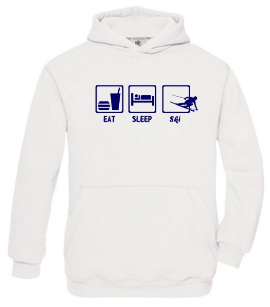 EAT SLEEP SKI Kinder Sweatshirt mit Kapuze HOODIE Kids Gr.128 -