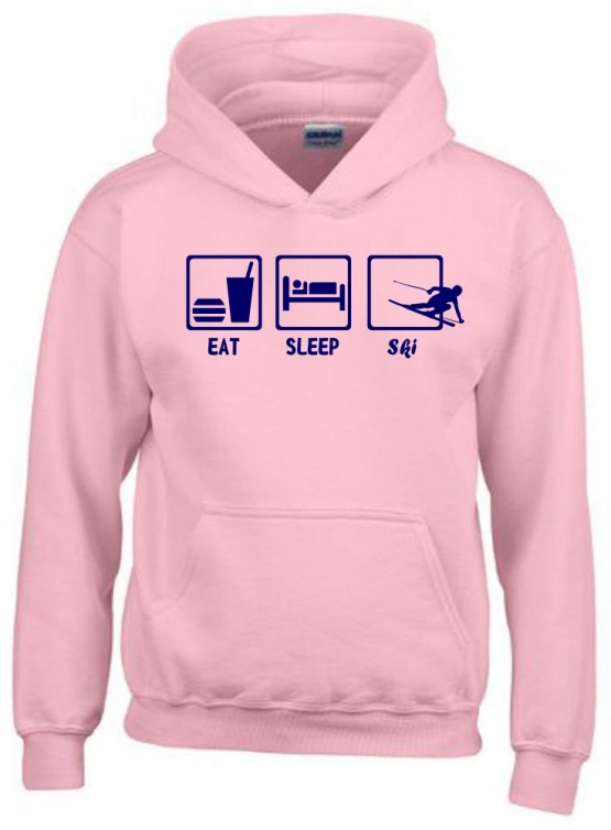 EAT SLEEP SKI Kinder Sweatshirt mit Kapuze HOODIE Kids Gr.128 -