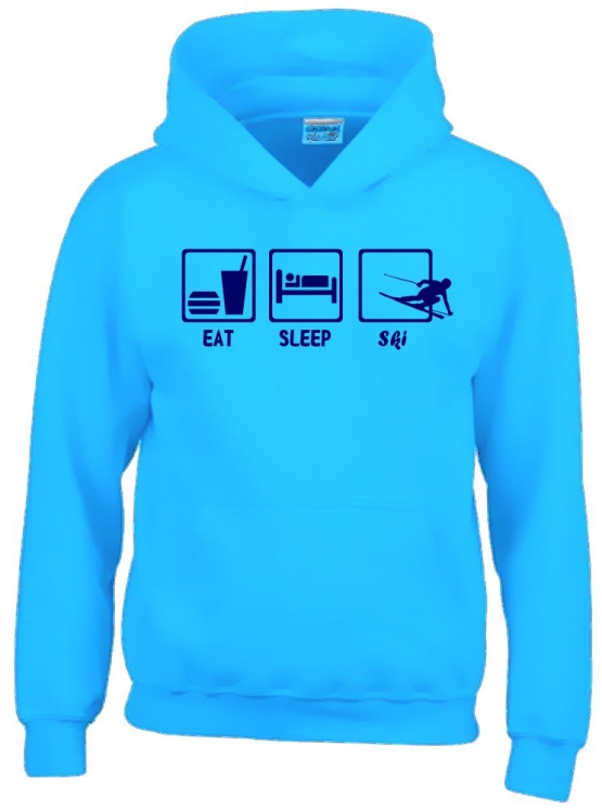 EAT SLEEP SKI Kinder Sweatshirt mit Kapuze HOODIE Kids Gr.128 -