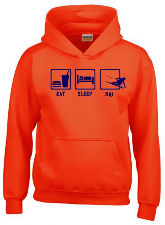 EAT SLEEP SKI Kinder Sweatshirt mit Kapuze HOODIE Kids Gr.128 -