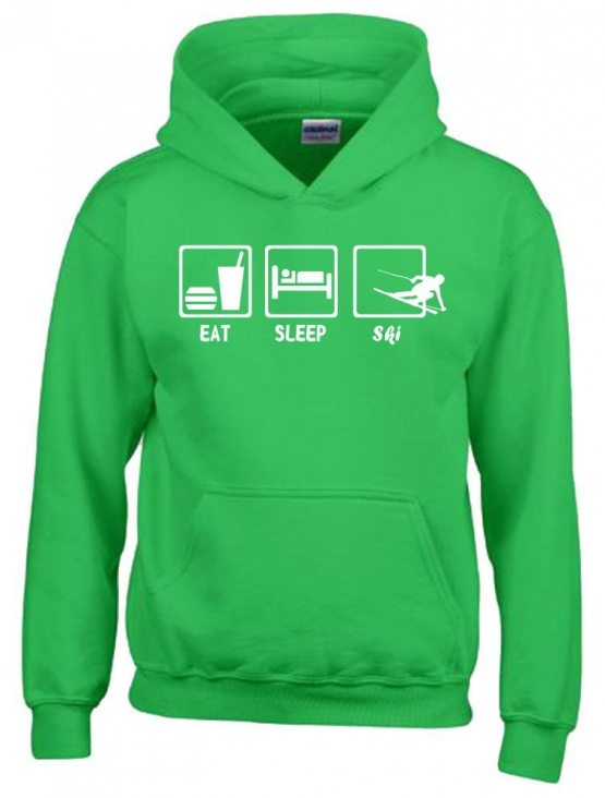 EAT SLEEP SKI Kinder Sweatshirt mit Kapuze HOODIE Kids Gr.128 -