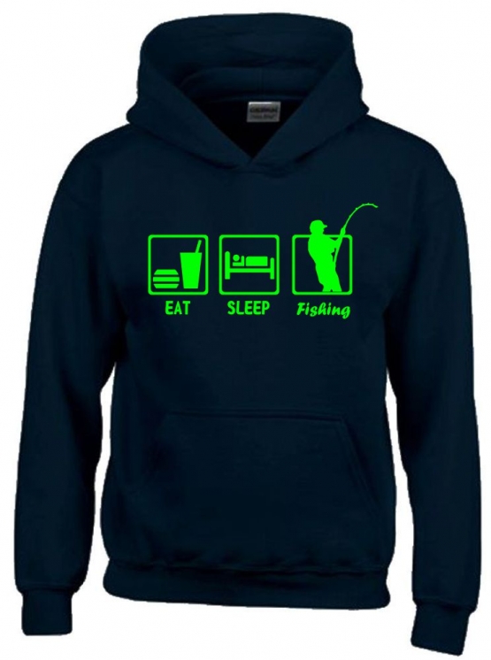 EAT SLEEP FISHING Kinder Sweatshirt mit Kapuze HOODIE Kids Gr.12