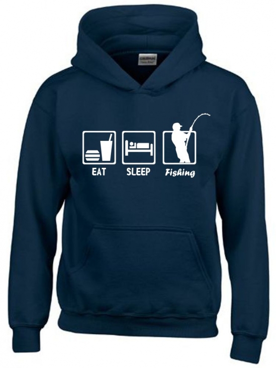 EAT SLEEP FISHING Kinder Sweatshirt mit Kapuze HOODIE Kids Gr.12