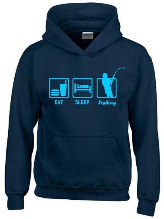 EAT SLEEP FISHING Kinder Sweatshirt mit Kapuze HOODIE Kids Gr.12