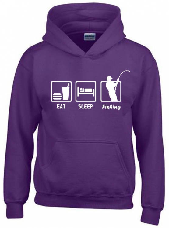 EAT SLEEP FISHING Kinder Sweatshirt mit Kapuze HOODIE Kids Gr.12