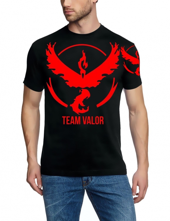 TEAM VALOR Poke T-Shirt, SCHWARZ + Druck auf Arm, GR.S M L XL XXL 3XL 4XL 5XL