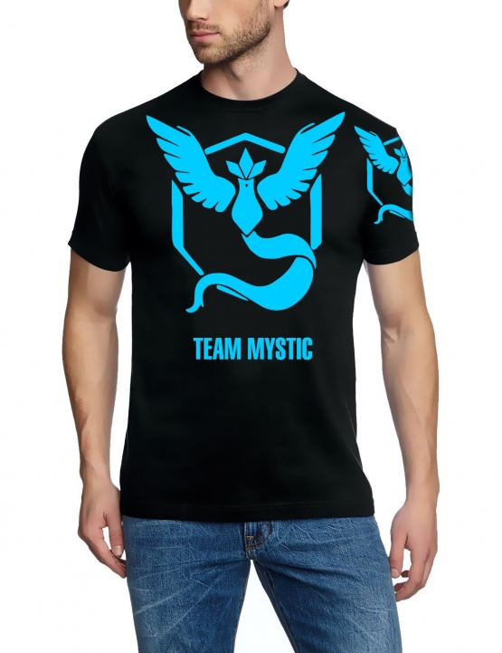 TEAM MYSTIC Poke T-Shirt, schwarz + Druck auf Arm, GR.S M L XL XXL 3XL 4XL 5XL