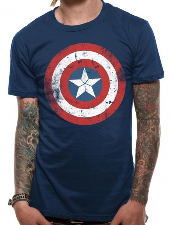 Captain America Shield distressed civil war Logo navy -  T-Shirt, GR.S M L XL XXL