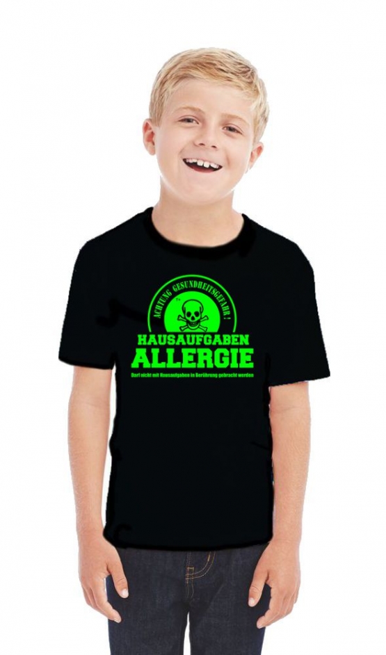 HAUSAUFGABEN ALLERGIE - Vorsicht Gesundheitsgefahr ! Nicht mit Hausaufgaben in Verbindung bringen ! Kinder T-Shirt Kids Gr.128 - 164 cm