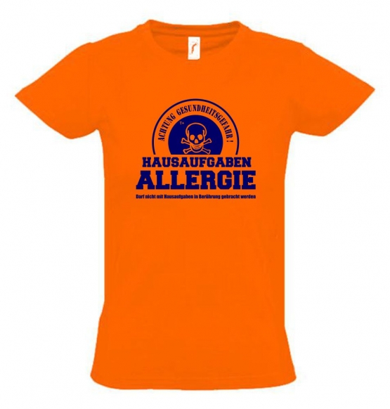 HAUSAUFGABEN ALLERGIE - Vorsicht Gesundheitsgefahr ! Nicht mit Hausaufgaben in Verbindung bringen ! Kinder T-Shirt Kids Gr.128 - 164 cm